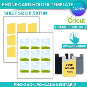 Modèle de porte-carte téléphonique, porte-carte téléphonique SVG, modèle de sublimation de coque de téléphone, canevas modifiable, modèles par glisser-déposer, SVG, PNG