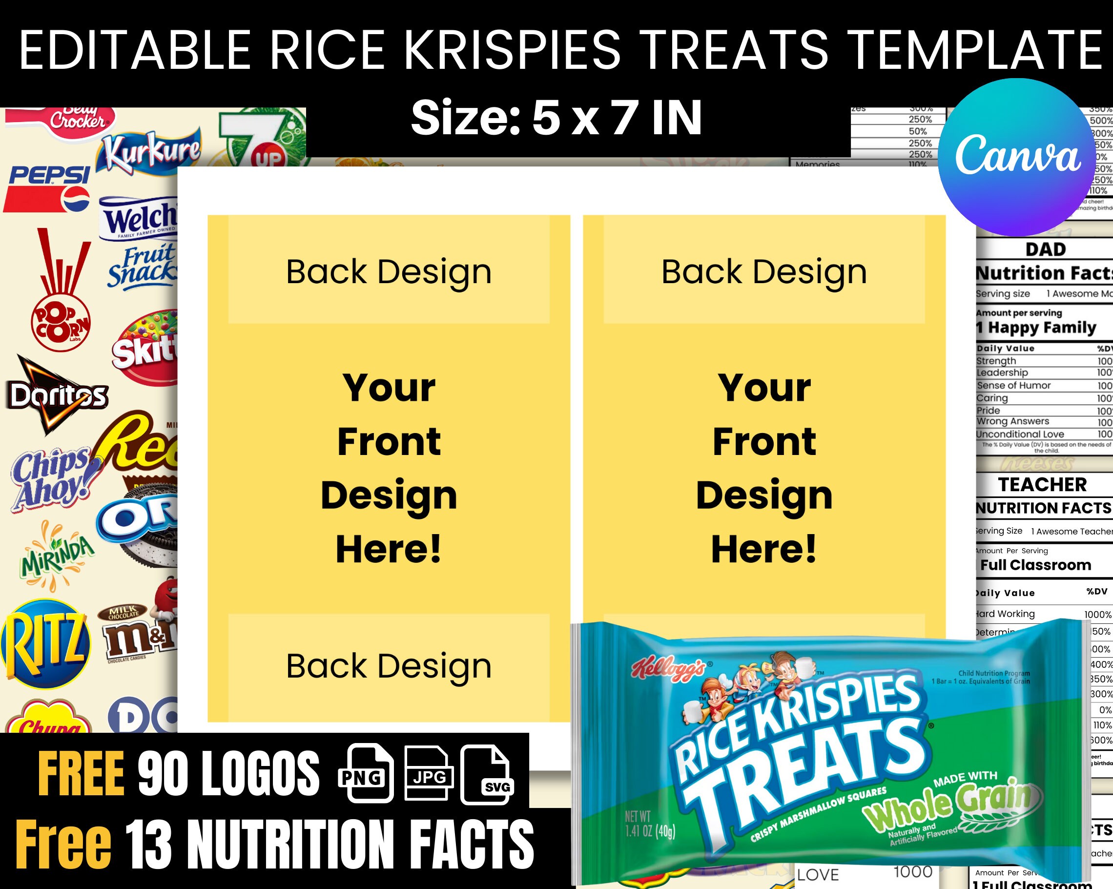 Rice Krispies Treat Label Template Rice Krispies Wrapper Etsy Australia