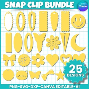 Snap Clip Template Bundle: Heart, Star, Bow SVG (Digital Download)