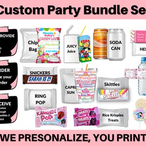 Custom Party Favor Bundle: Personalized Labels, Chip Bags (Digital Download)