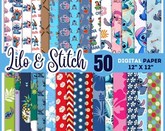 50+ Lilo and Stitch Digital Papers, Stitch Clipart PNG, Stitch Valentines, Gifts Wrapping Papers,Lilo And Stitch Patterns Papers