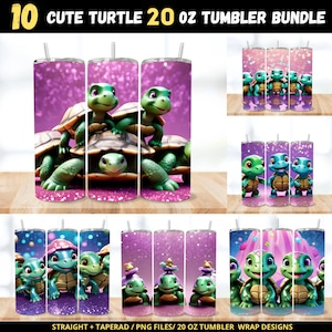 Lindo vaso de tortuga envoltura 20oz flaco floral tortuga vaso sublimación diseño PNG bebé tortugas vaso PNG Descarga digital instantánea