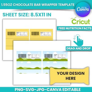 Chocolate Bar Wrapper Template: Canva Drag & Drop, Nutrition Facts (Digital Download)