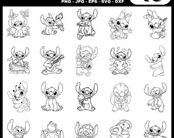 Lot Stitch and Lilo SVG, clipart personnage de dessin animé (40 modèles)