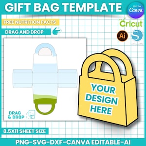 Modello per sacchetto regalo, SVG per sacchetto regalo, Etichetta per sacchetto regalo modificabile, Etichetta modificabile Canva, Png, DFX, AI, trascina e rilascia, File per Cricut, Silhouette