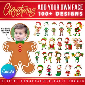 100+ Weihnachten fügen Sie Ihr eigenes Foto-Gesichts-Bundle hinzu, DIY Elfe PNG Bundle, Elfen-Gesicht leer, Weihnachtshandwerk für Kinder, Weihnachtsdekor-Handwerk