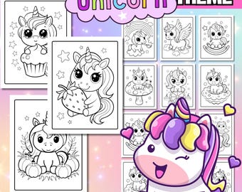 50 Unicorn Coloring Pages for Kids, Printable Unicorn Sheets (Digital Download)