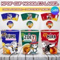 Kpop Demon Hunters, Cup Noodle Labels Ramyeon, Cosplay Party Huntrix Ramen, Rumi Mira Zoey, Kpop party, Printable pack, Halloween party