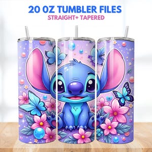 Magic Stitch Floral Watercolor Tumbler, 20oz Skinny Tumbler, Stitch Floral Tumbler Wrap, Sublimation Design, Png Digital File, 300 DPI