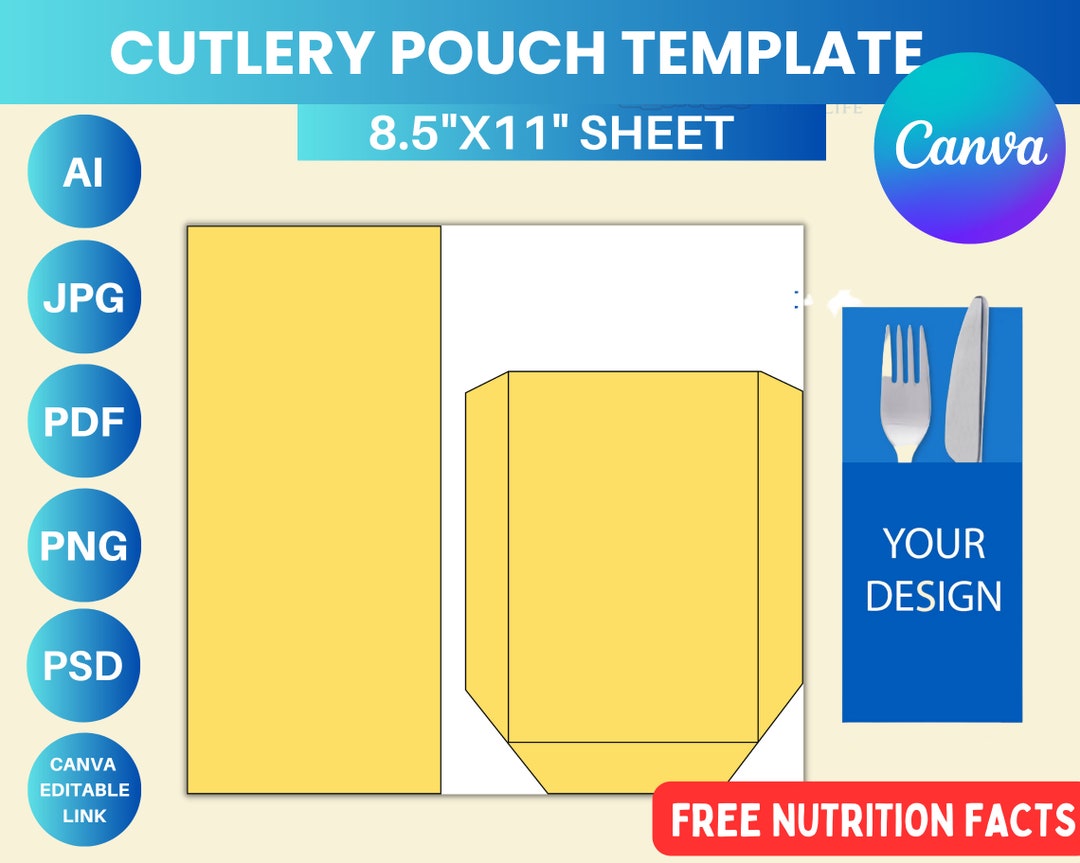 Cutlery Pouch Template, Cutlery Set Template, Cutlery Paper Holder
