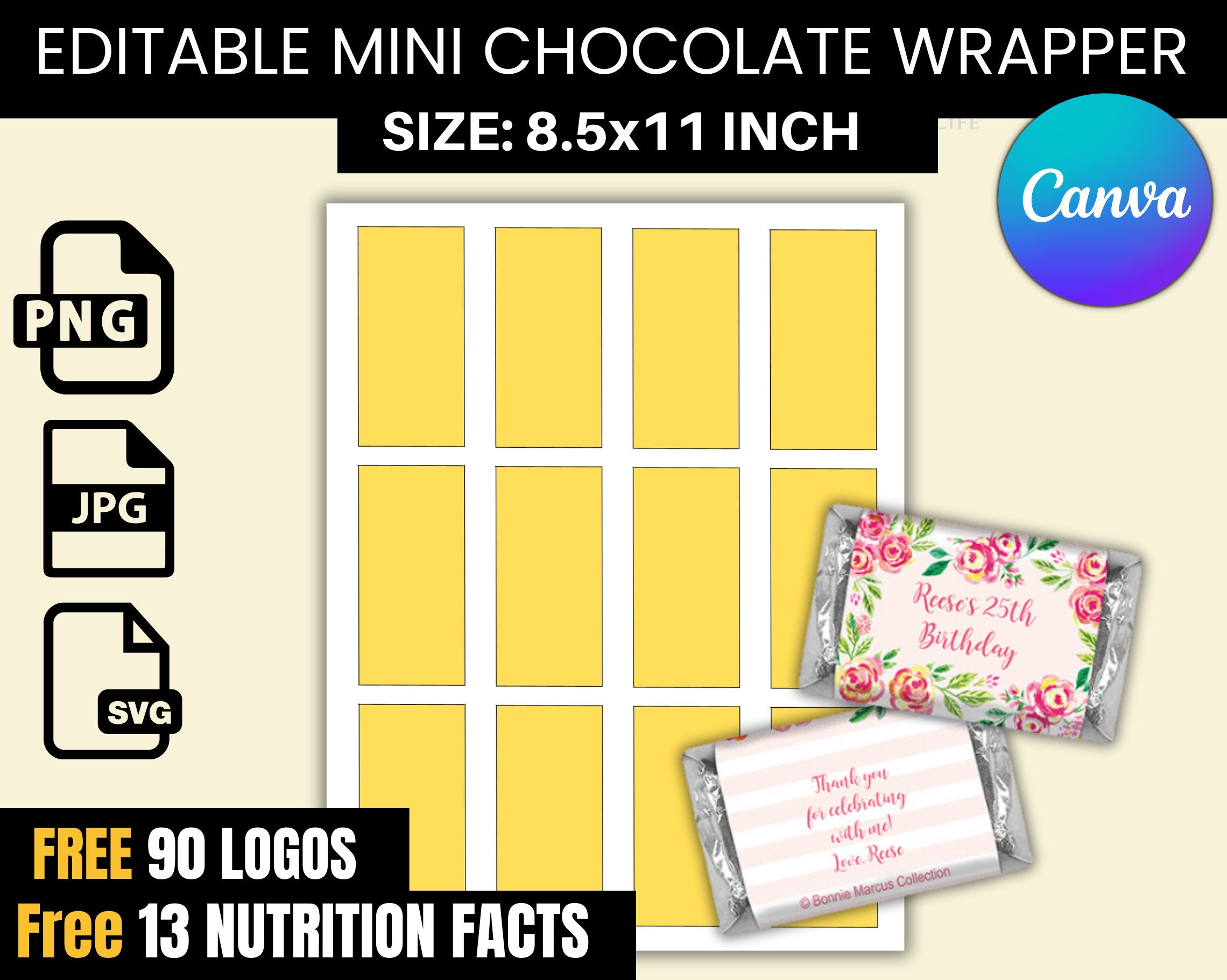 Mini Chocolate Wrapper Template Mini Candy Wrapper Template Etsy