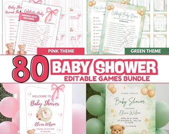 Paquete de juegos para baby shower: 80 plantillas editables (descarga digital)