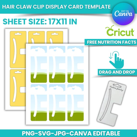 Hair clip display card template: canva editable, svg, cricut - etsy