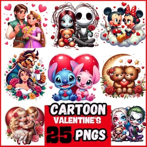 Cute Cartoon Valentine's PNG Bundle, Couple Cartoon Chicana style Png, Couple Valentine's Png, Couple Gifts, Sublimation Design,Gift for Her