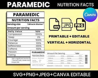 Faits nutritionnels paramédicaux svg, Faits nutritionnels paramédicaux svg, Chemise paramédicale svg, Cadeau pour paramédic svg, Paramédic svg, Mug fichier svg