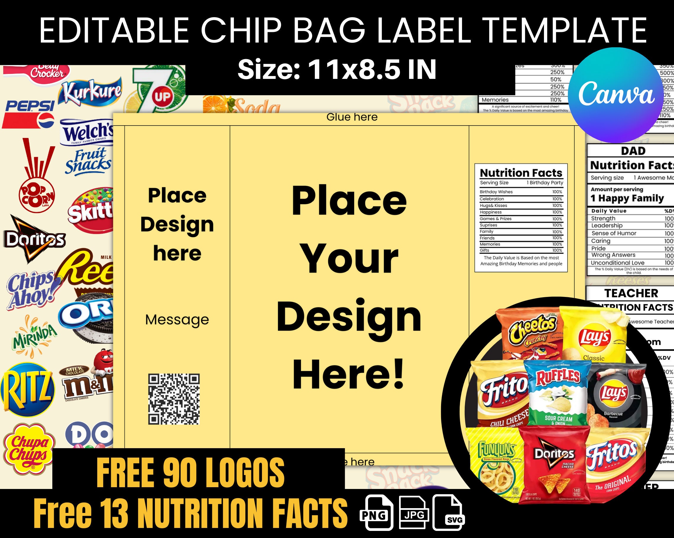 Chip Bag Template Blank Chip Bag Chip Bag Template Canva Etsy UK