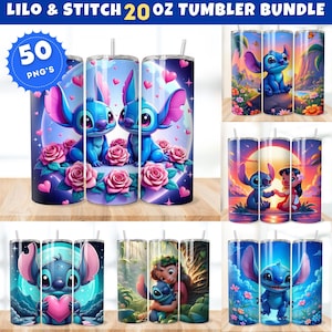 Plus de 50 motifs d'emballages pour verres Lilo & Stitch, motifs pour sublimation Stitch, emballages pour verres Stitch 20 oz PNG, Lilo et Stitch Sublimation