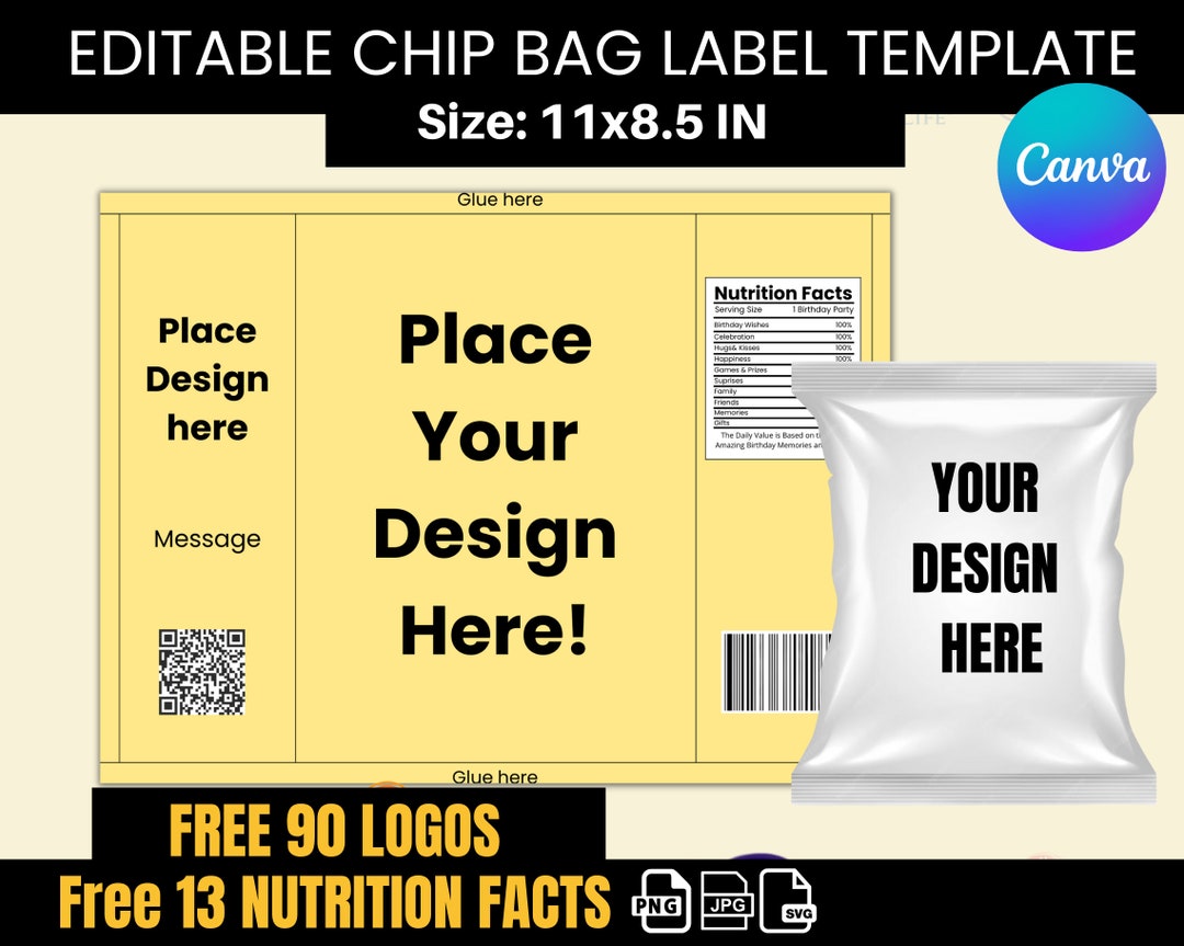 Chip Bag Template Blank Chip Bag Chip Bag Template Canva - Etsy