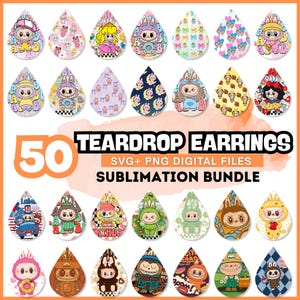 Labubu Monster Earring Sublimation Bundle: Kawaii Jewelry SVG PNG (Digital Download)