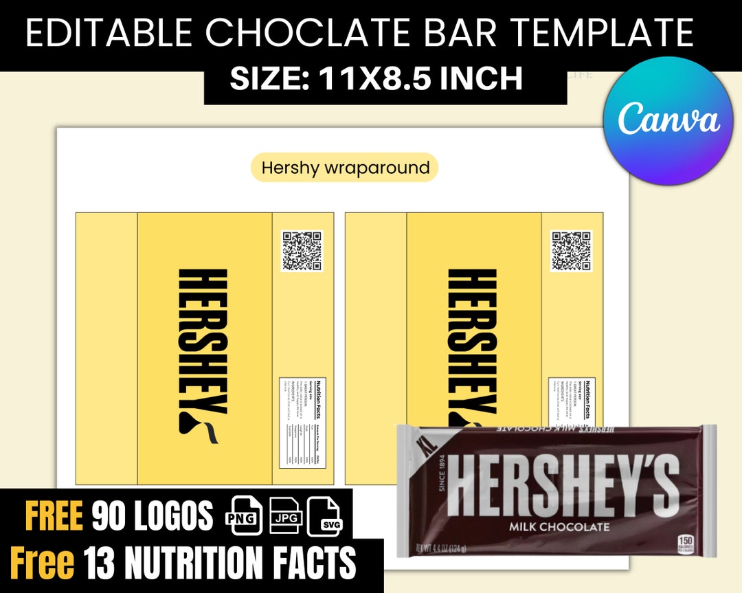 Chocolate Bar Wrapper Template Blank Editable Canva Template Etsy