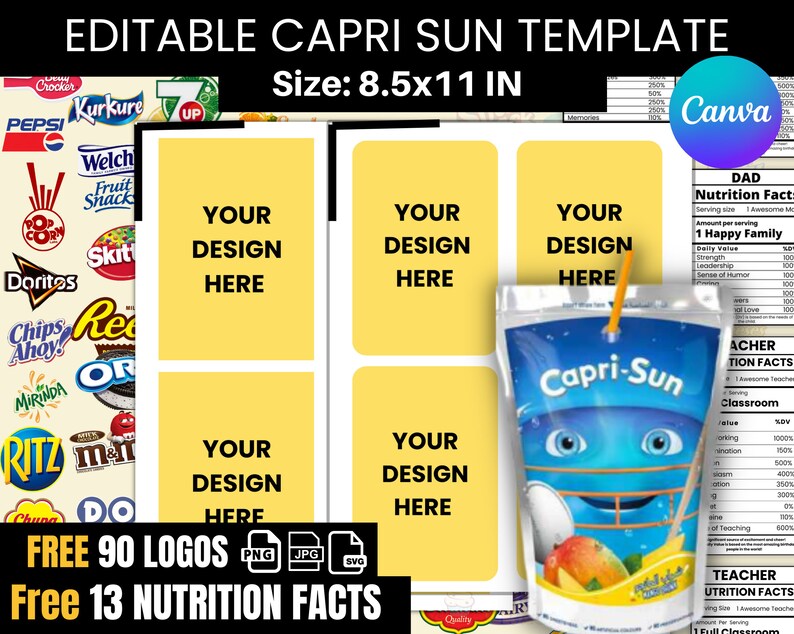 Capri Sun Template Blank Capri Sun Template Juice Pouch - Etsy