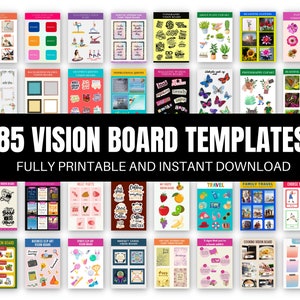 Tablero de visión 2025 Imágenes Manifestación de felicidad Tablero de estado de ánimo imprimible en PDF para mujeres Afirmaciones positivas inspiradoras Ley de la abundancia de la atracción
