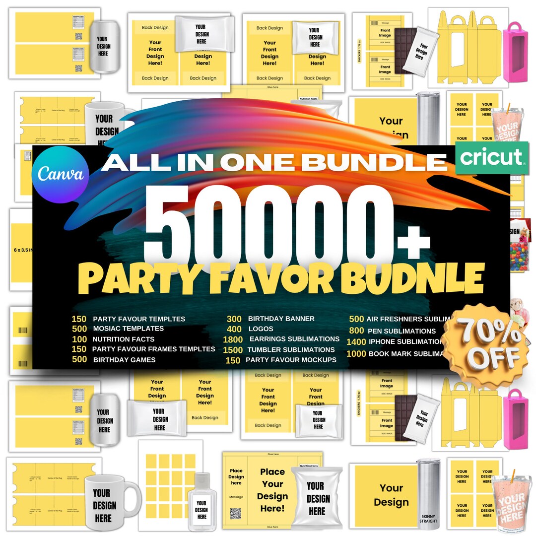50000 Party Favor Templates Bundle Party Favors Gift Chip Bag Templates