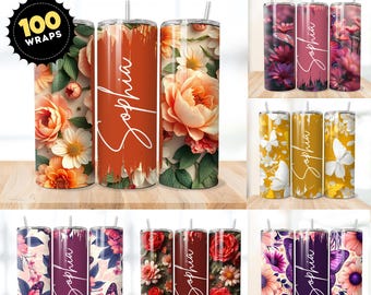 Floral Tumbler Sublimation Designs: 20oz Skinny Tumbler PNG (Digital Download)