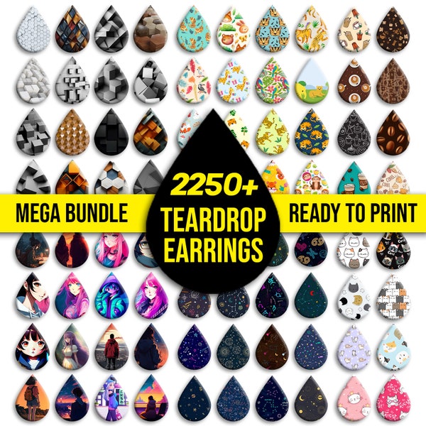 Plus de 2 250 méga packs - boucles d'oreilles en forme de larme PNG, lot de motifs par sublimation, larme PNG, sublimer. Boucles d'oreilles, pièces brutes, téléchargement immédiat