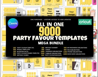 9000+ Party Favor Templates, Template Bundle, Party Favors, Chip Bag Template, Chocolate Bar Wrapper Template, Ring lollypop template