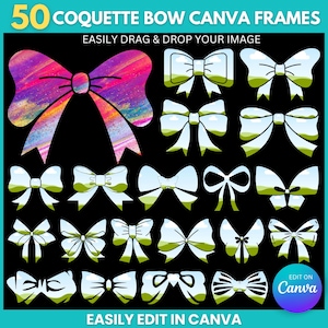 Coquette Bow Messy Bun Canva Frames: Drag & Drop Templates