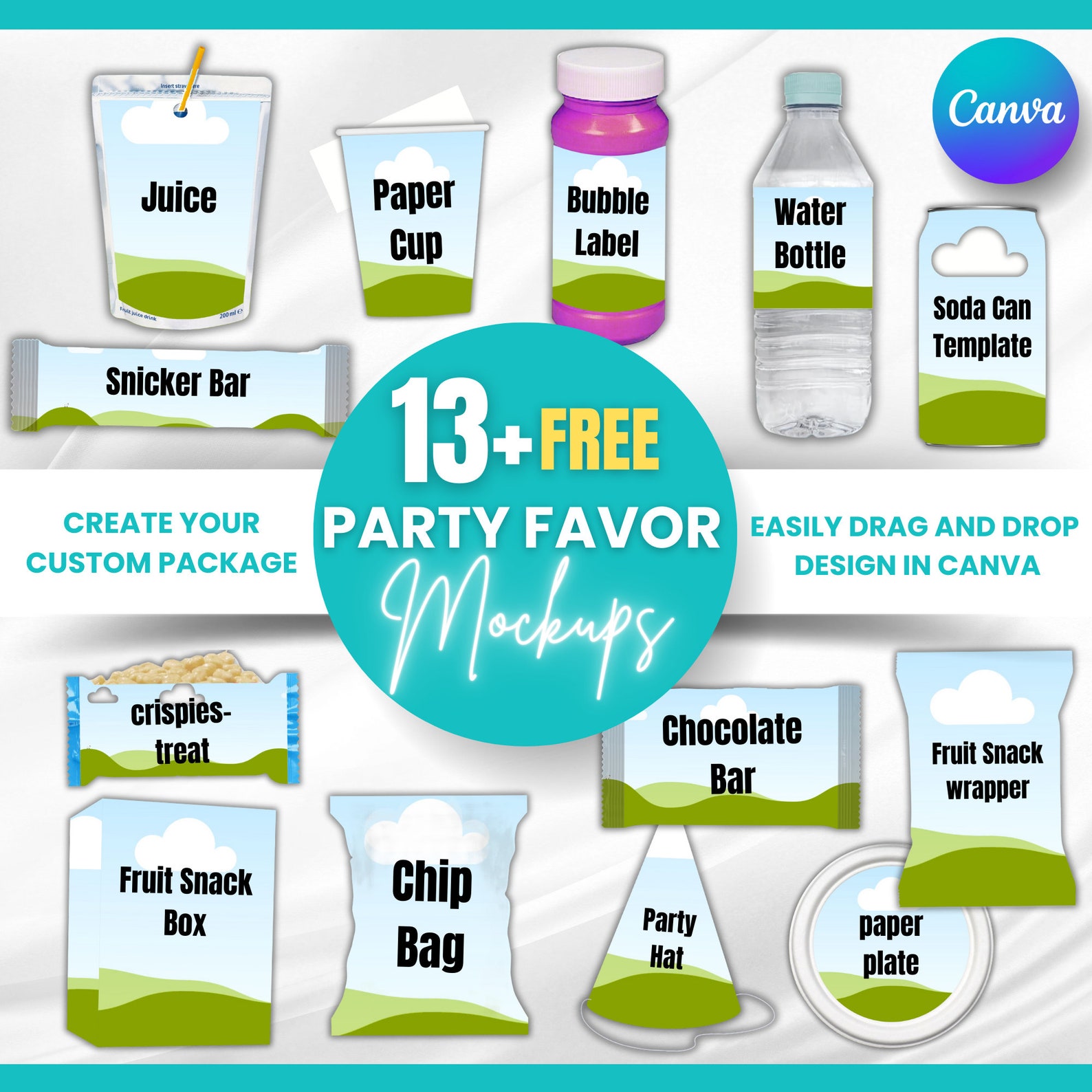 100+ Party Favor Templates Bundle Editable Canva Mockups (digital