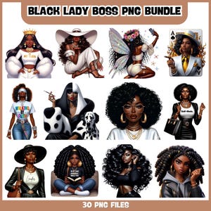 30 Black Boss Lady Bundle Png, Black Girl Boss Clipart, Black Woman Clipart, Black Boss Lady, Black Afro Lady PNG, Girl Boss Bundle PNG