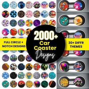 2000+ PNG カーコースター昇華デザインバンドル、ラウンド昇華デザイン、カットカーコースターバンドル、印刷可能なグラフィック、商用利用