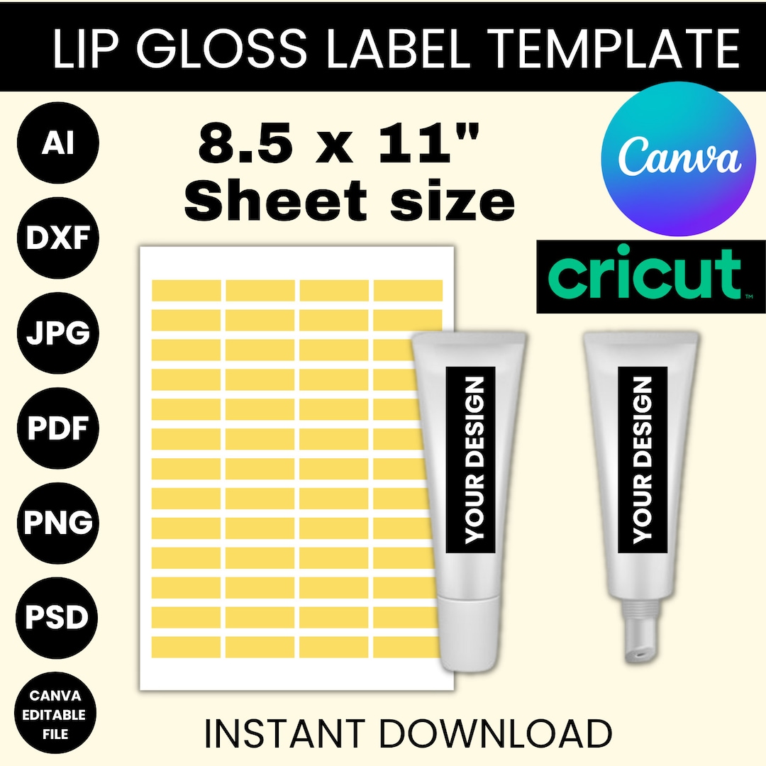 Lip Gloss Label BLANK Template, Gloss Tube Label Wrapper Template, Lip