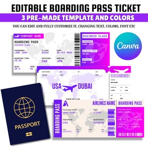 Afdrukbare boardingpass-vliegticketsjablonen, verras je geliefde, verrassingsvakantie direct downloaden | Bewerkbaar ticketcadeau voor hem