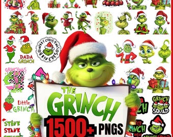 1500+ Christmas Grinch PNG SVG-bundel: retro-ontwerpen (direct downloaden)