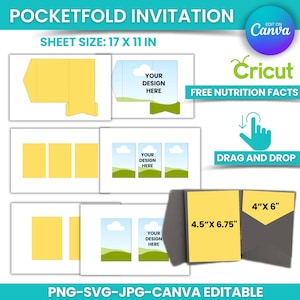 5 modello Pocketfold, modello di invito a nozze tascabile da 4"x 6", invito a nozze con busta, busta tascabile in formato SVG, Cricut in formato SVG, Canva