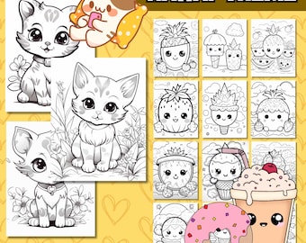 50 Kawaii Animals Coloring Pages, Fun Art (Digital Download)