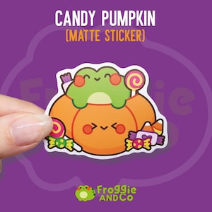 Candy Pumpkin - Frog Sticker | Cute Matte Die Cut Sticker | Waterbottle Sticker | Frog Lovers | Spooky Sticker | Halloween Stickers