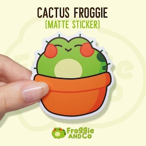 Cactus Froggie - Frog Matte Die Cut Sticker | Frog Stickers | Cute Stationery | Frogcore | Animal Stickers | Laptop Stickers | Frog Lover