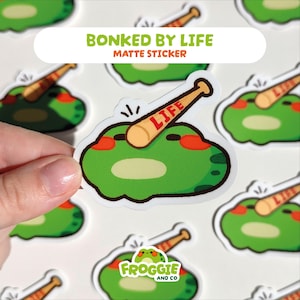 Bonked by Life - Frog Matte Die Cut Sticker | Frog Stickers | Cute Stationery | Frogcore | Animal Stickers | Bujo Stickers | Frog Meme
