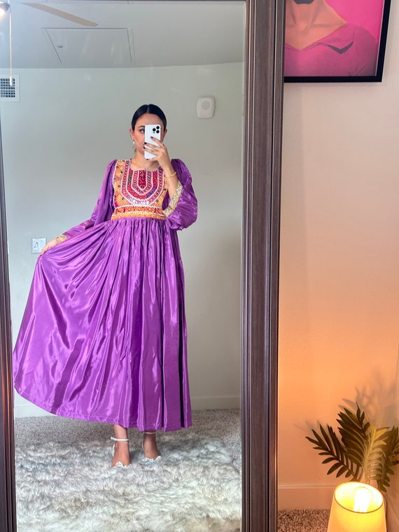 afghani maxi dress Embroidered Afghan Dress: Handmade Kuchi Gown with Maroon Detail