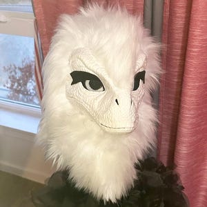 Custom White  Raptor Mask/Dino Mask/Cosplay Dino Costume/Jaw opens Raptor/Dino mask Fur suit head