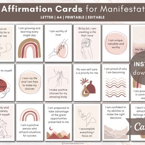 Positive Affirmation Card Deck, Vision Board Printable, Cards for Law of Attraction, Manifesting Kit, Self Care Printables, Self development