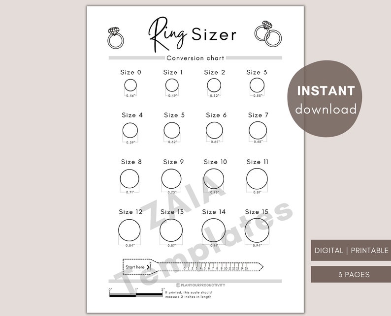 Printable Ring Sizer Ring Size Inches Printable Measuring Etsy