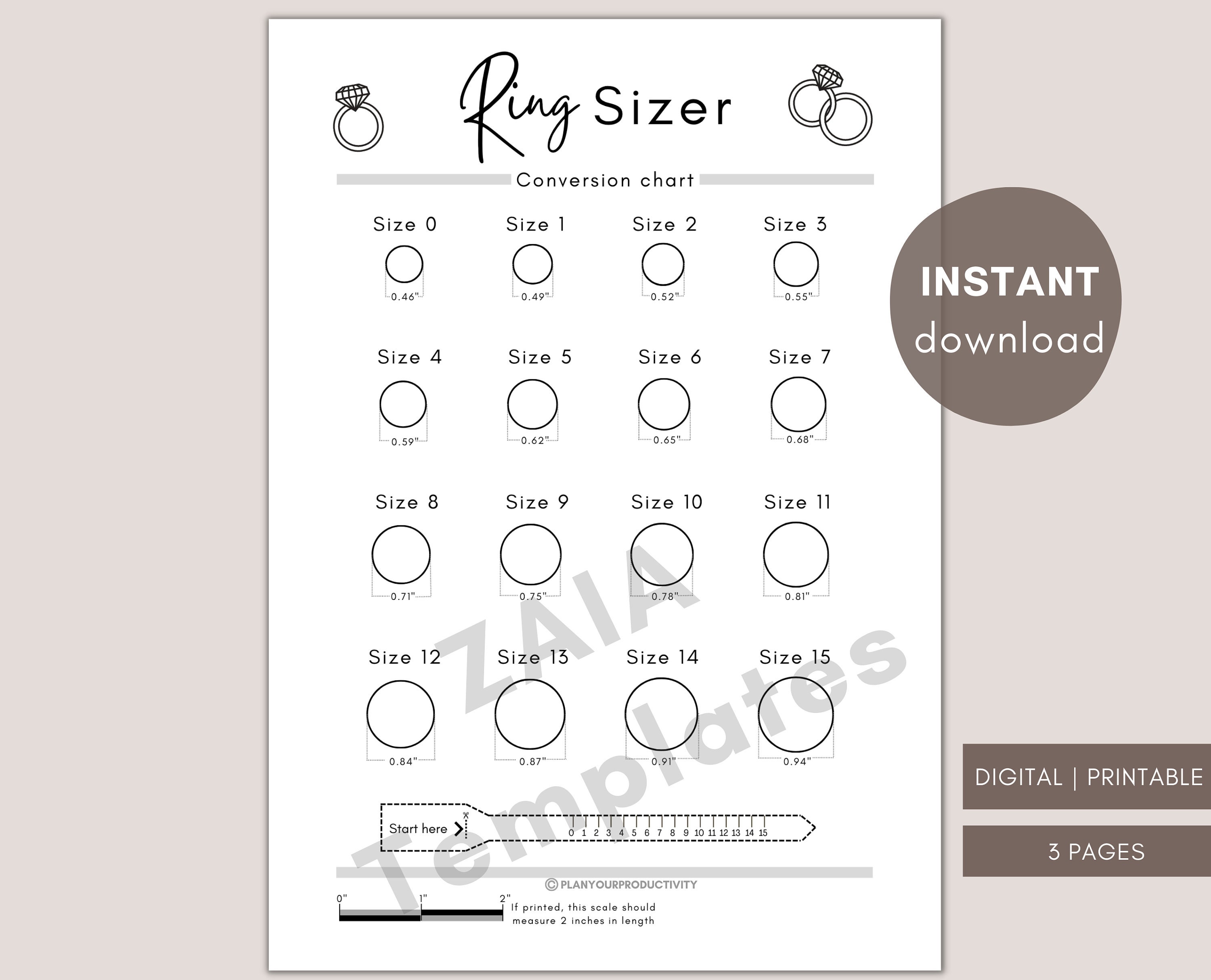 Printable Ring Sizer Ring Size Inches Printable Measuring Tool