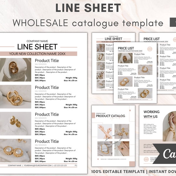 Line Sheet Template, Wholesale Catalog, Editable Wholesale Template, Product Sales Sheet, Price List Template, Canva Linesheet Catalogue