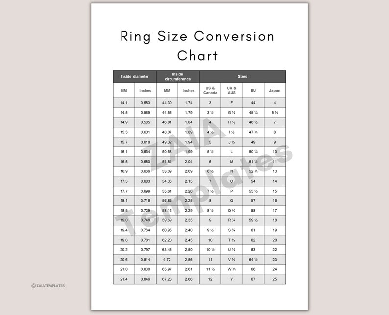 Printable Ring Sizer Ring Size Inches Printable Measuring Tool