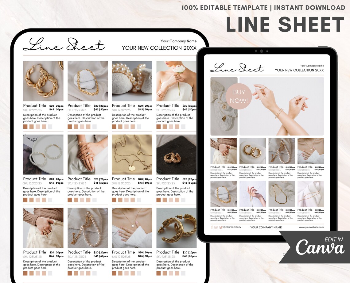 Printable Wholesale Line Sheet Template Canva Editable (digital